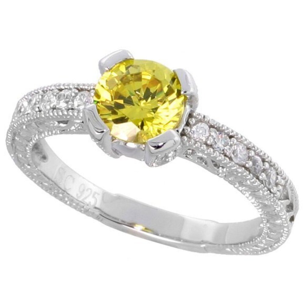 Sterling Silver Vintage Yellow CZ Engagement Ring